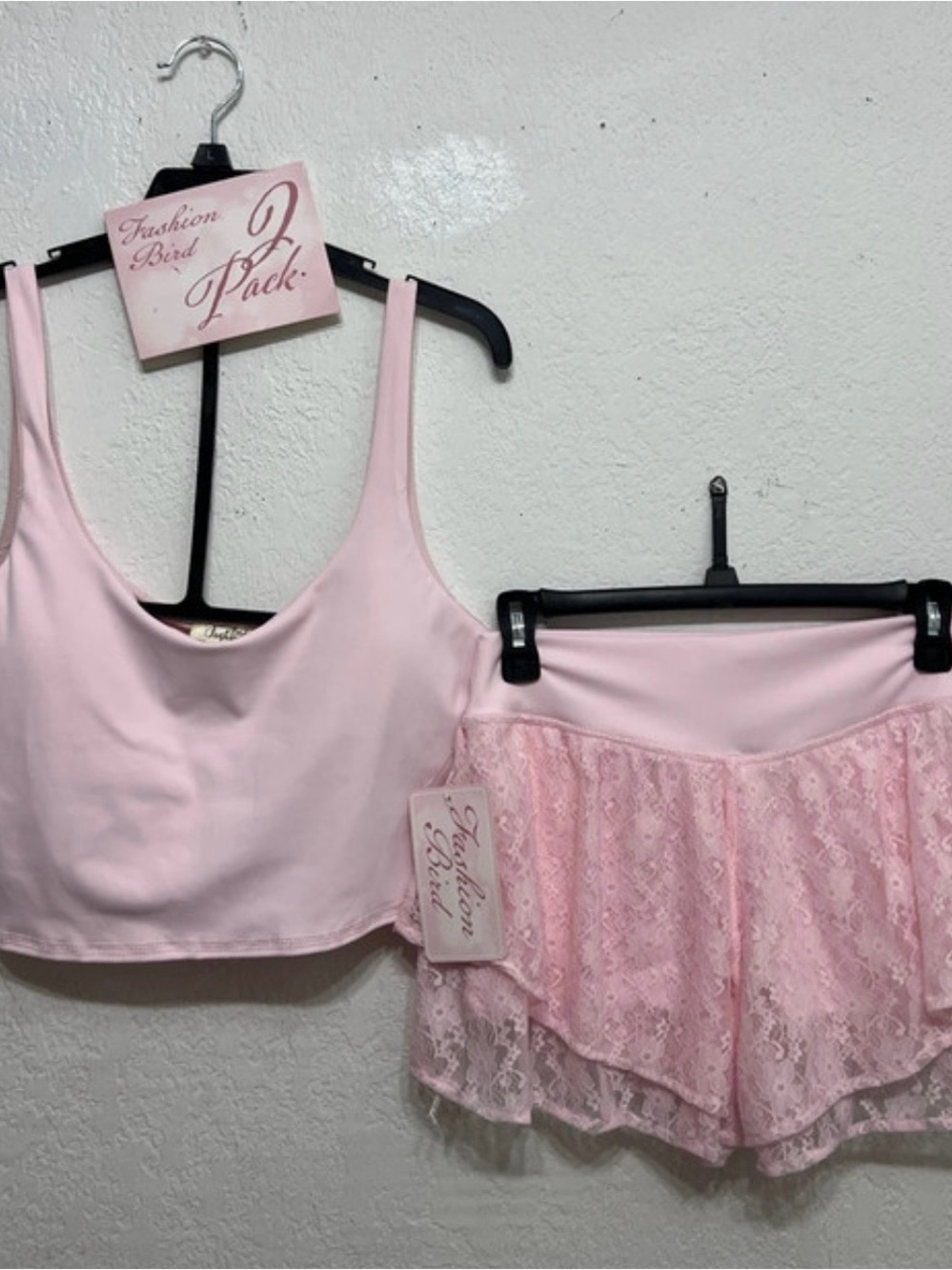 Blush Pink Lace Two-Piece Sleep Set - Cami Top & Layered Lace Skirt